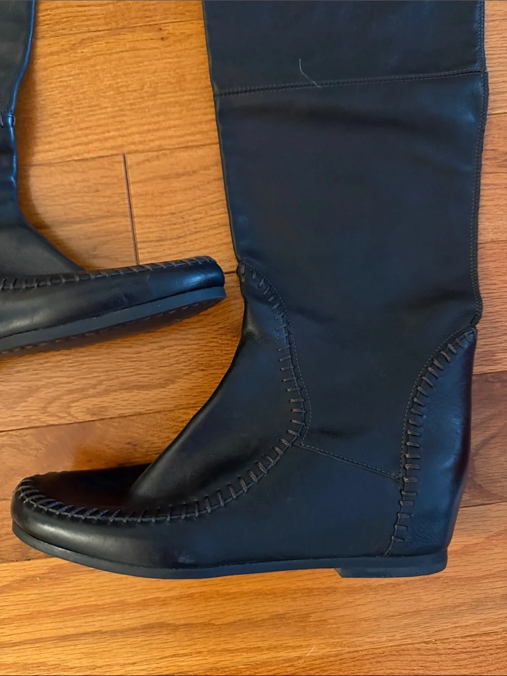Jack Rogers Black Over-the-Knee Leather Wedge Boots size 7 made in Brazil.